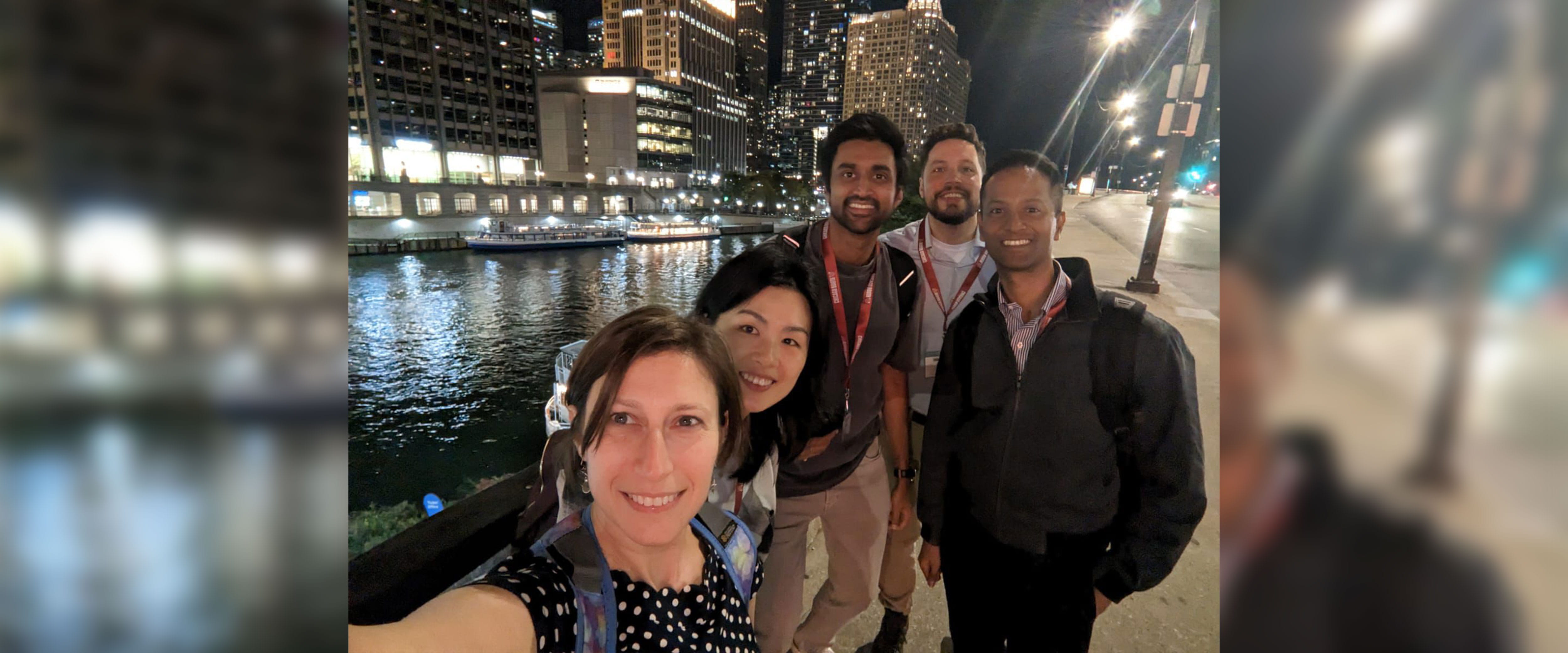 selfie of Caio and other Boothies downtown Chicago during international week