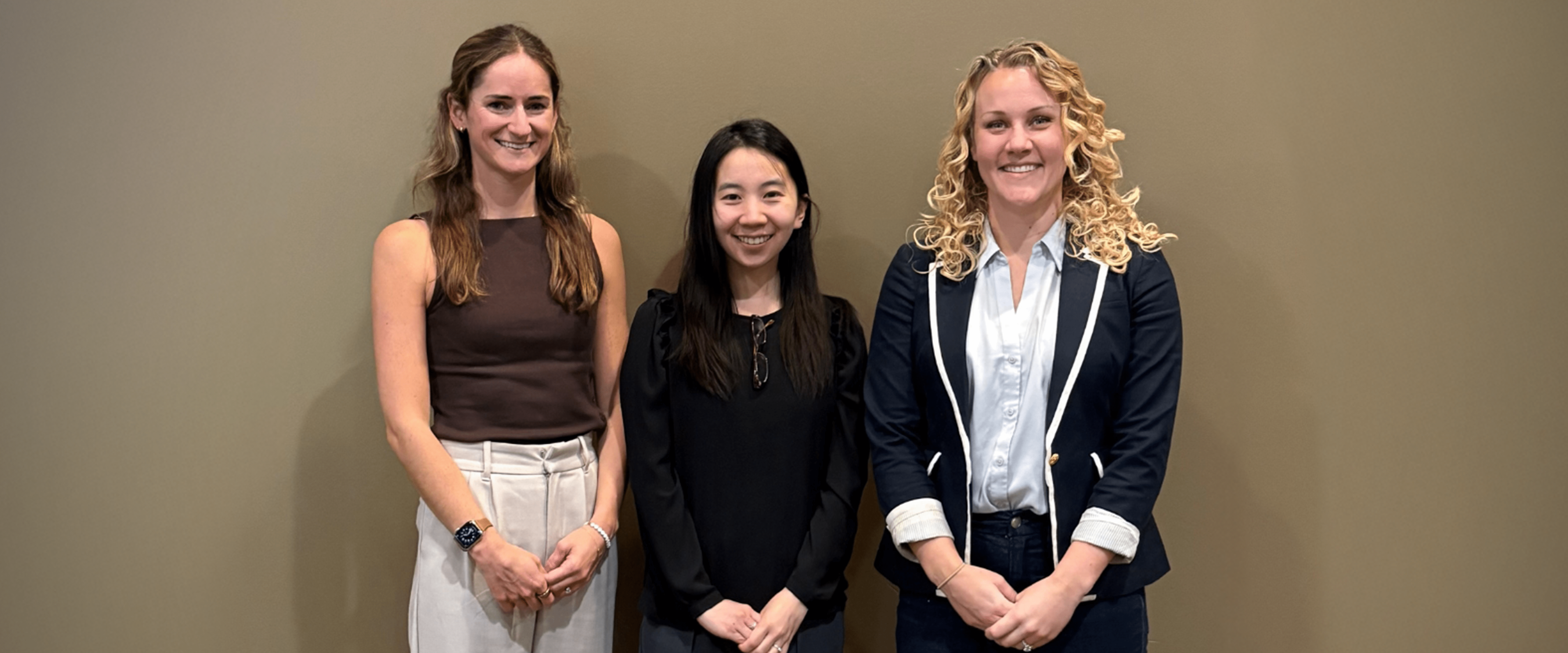 Tess Belton, MBA ’21, Angela Cheng, MBA ’19, and Jessica Peet, MBA ’14, and at a Kilts event