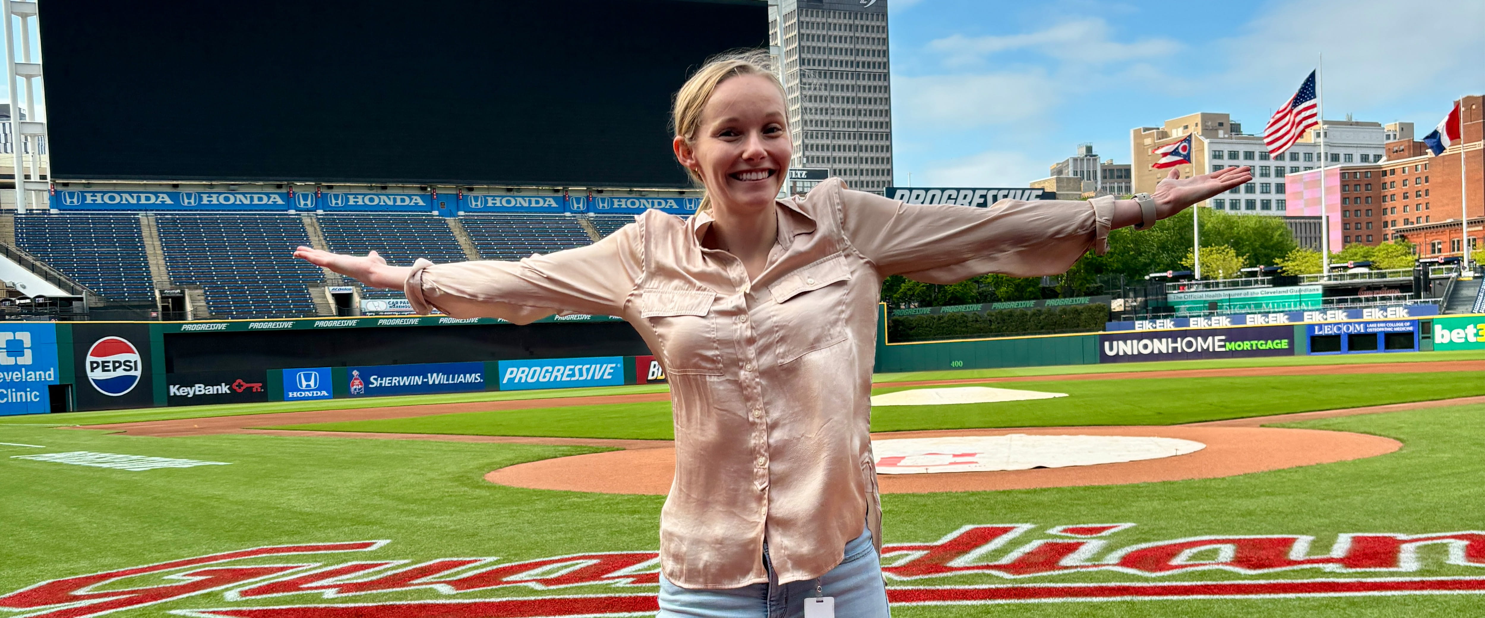 Miranda posing on the Guardian's field 