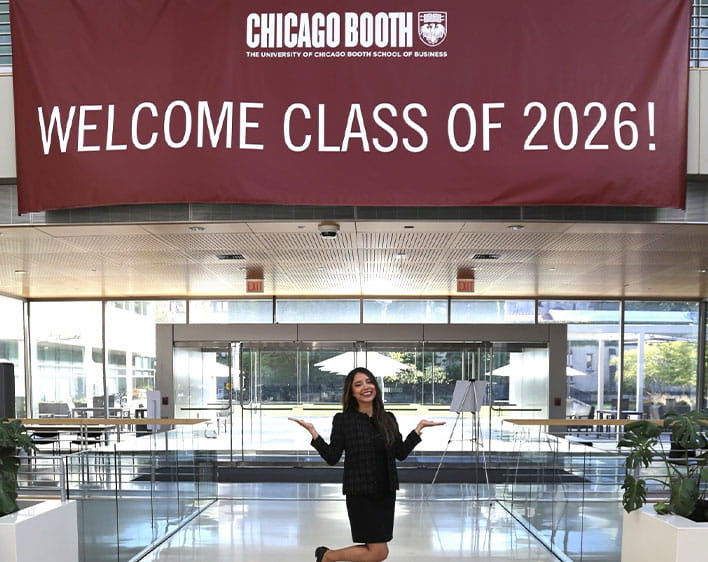 Selena Lopez in front of "Welcome Class of 2026" signage