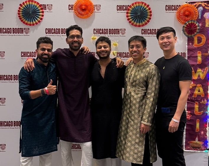 Aditya Andhare and four other Boothies at Diwali event held by Booth South Asian Club