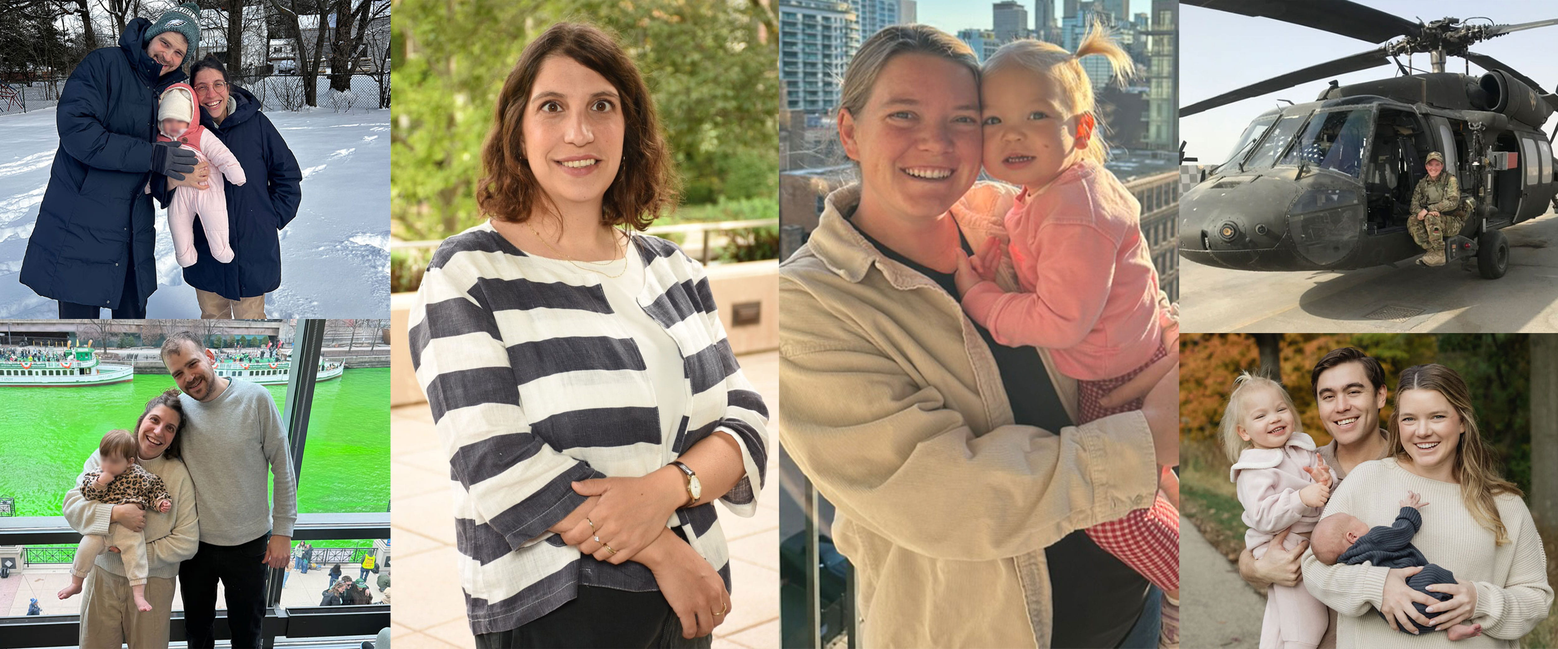 Collage of six photos of Naama Elazar and Madison Davis with their families