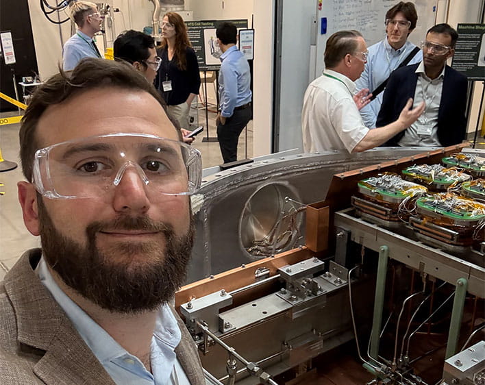 Zachary Hynek with clear goggles on at a fusion magnet 