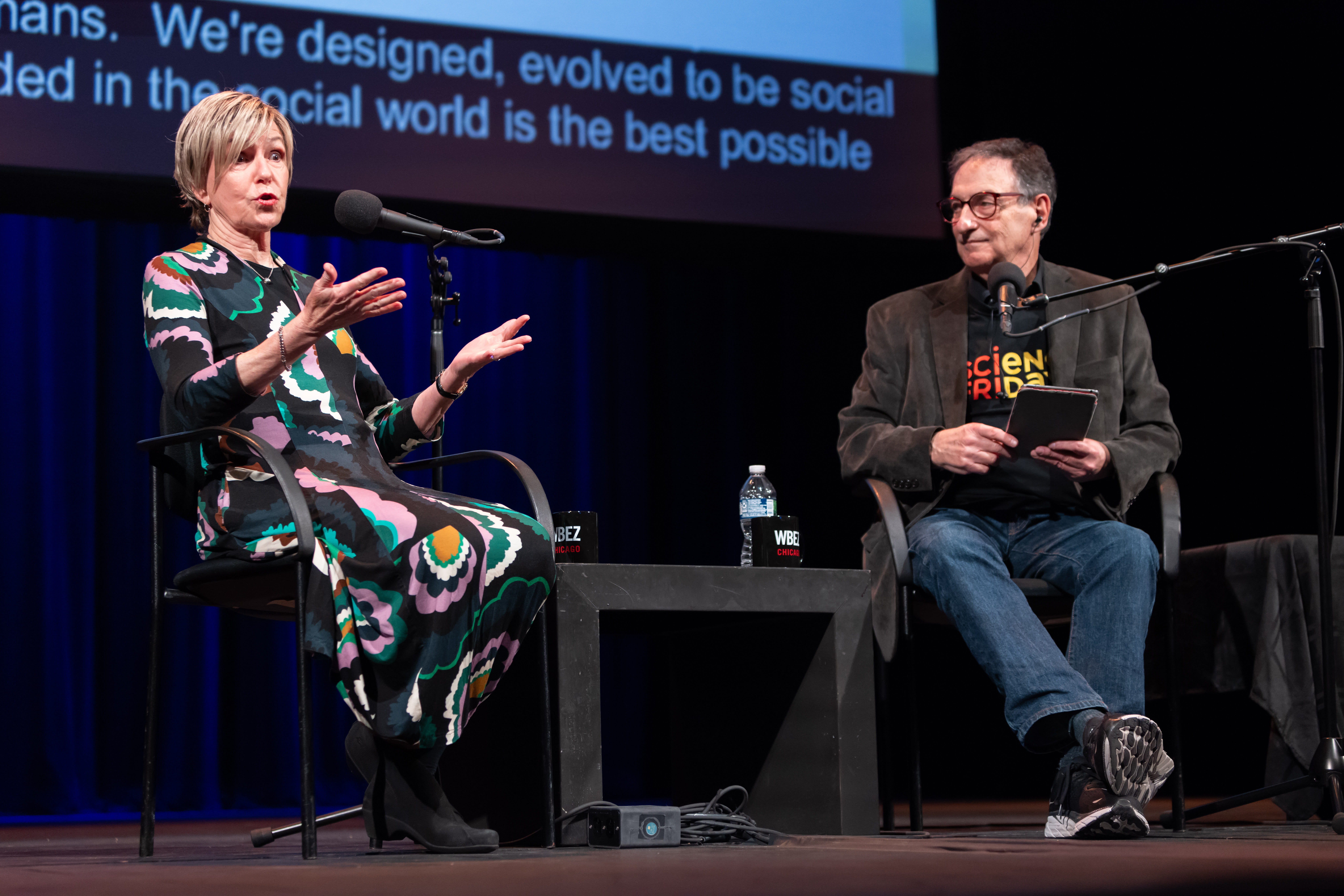 Linda Waite and Ira Flato chat on stage