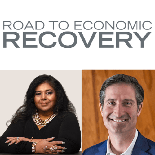 Road to Economic Recovery speakers Ann Mukherjee and Brian Niccol
