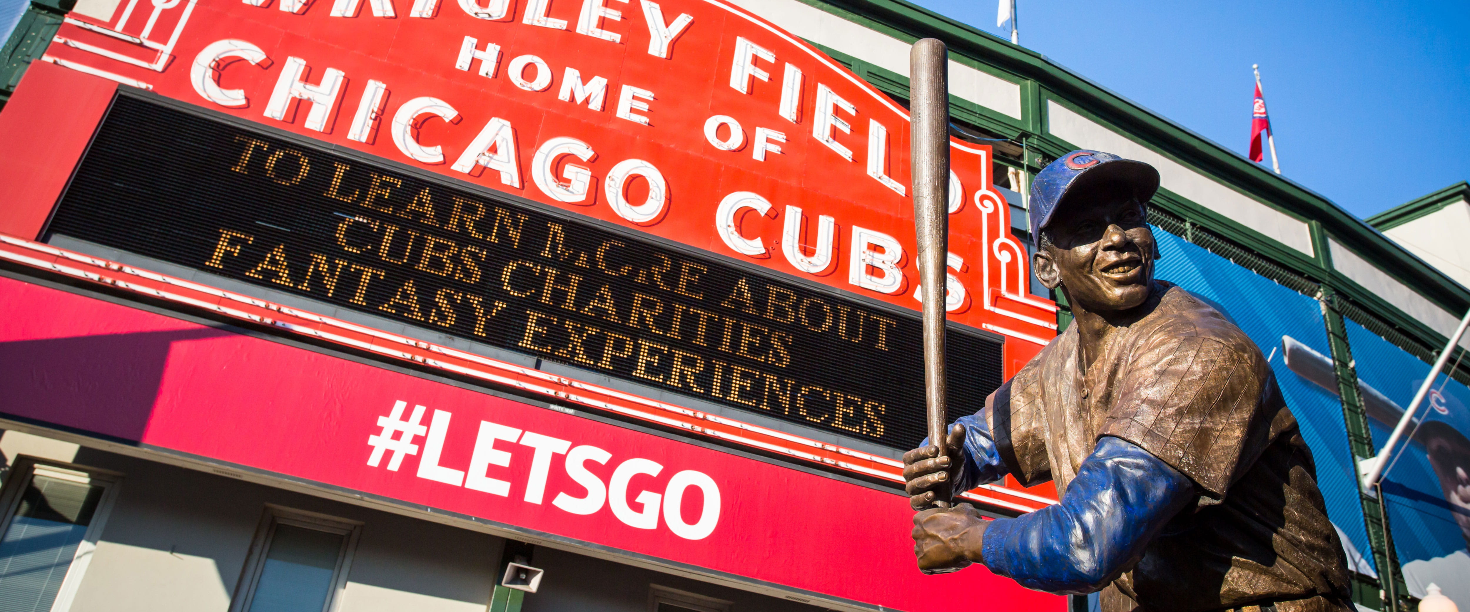 The marquee sign outside Wrigley Field.