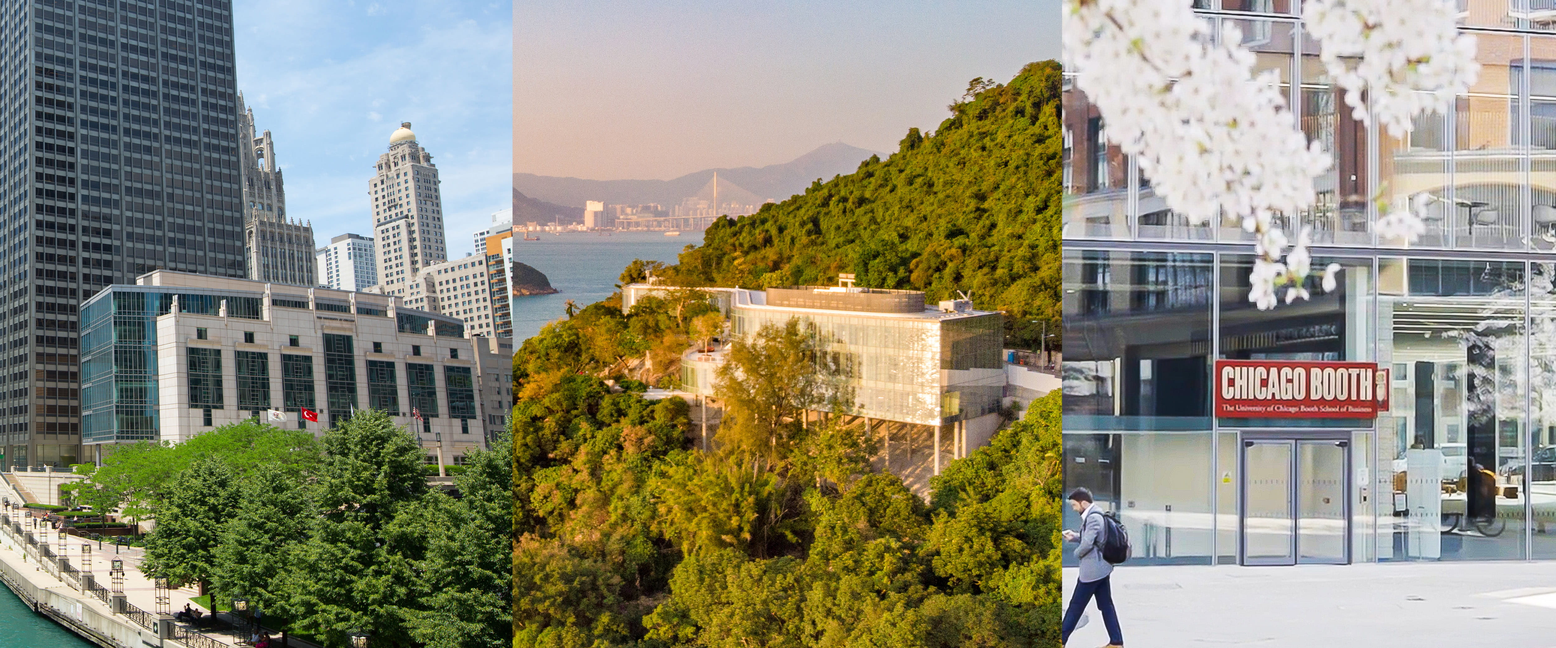 Chicago Booth campuses in Chicago, Hong Kong, and London